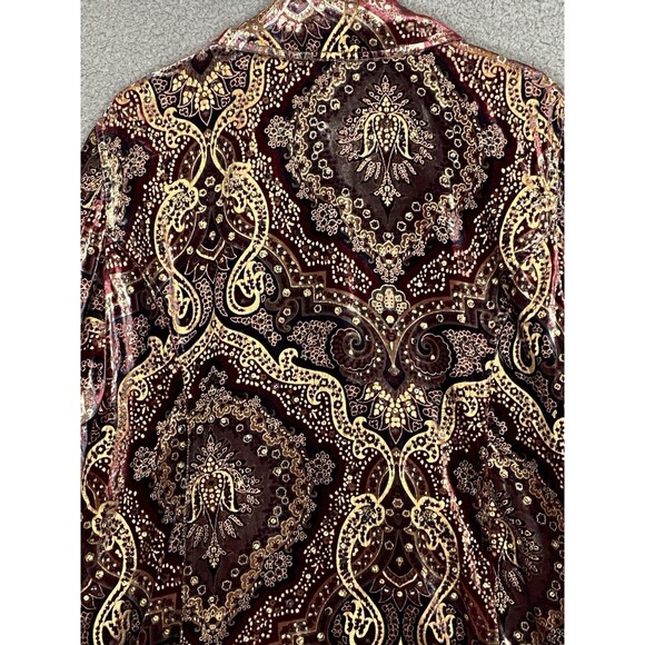 VTG Velvet Blazer XL 90s Y2K Boho Paisley Jacket Gold Burgundy Rayon Silk USA - Picture 12 of 16